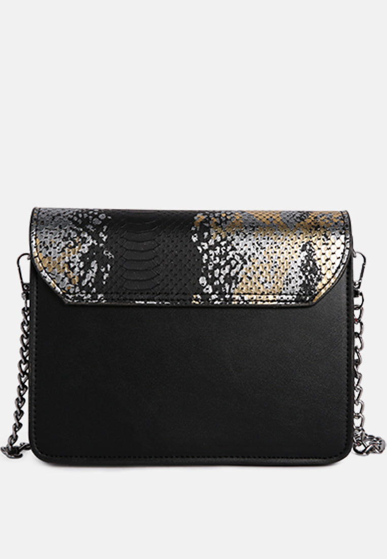 black reptile print sling bag#color_black