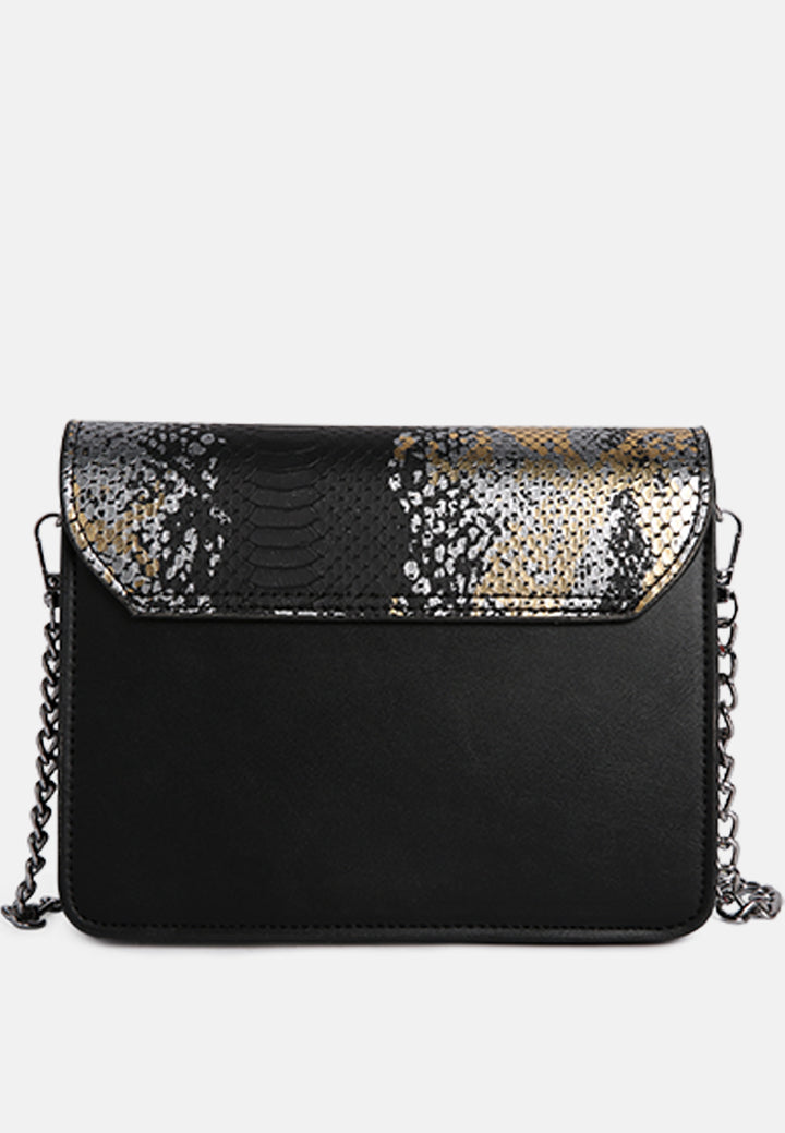 black reptile print sling bag#color_black