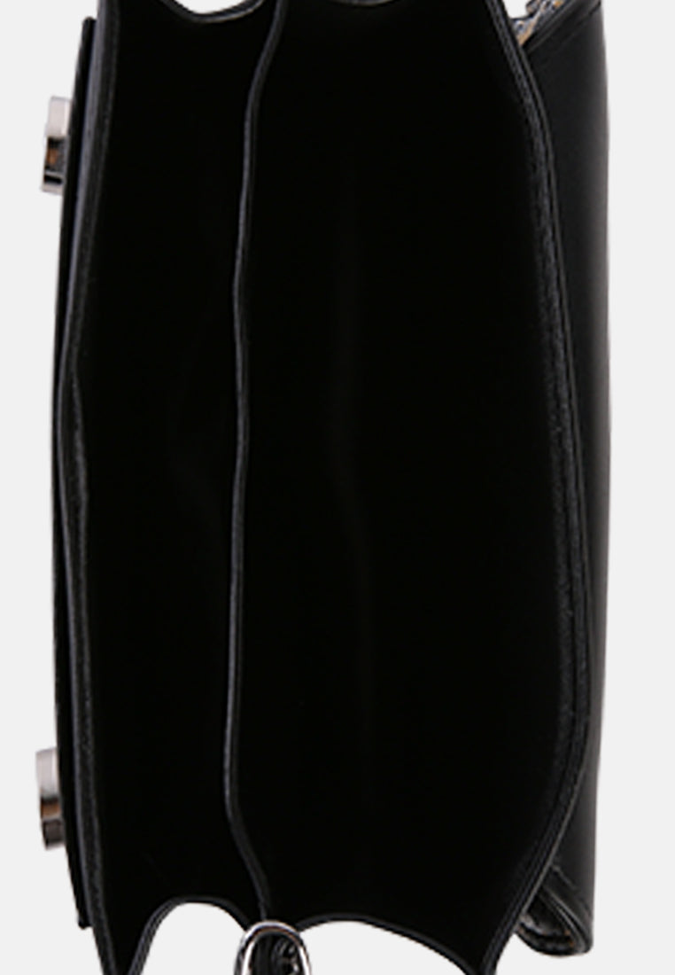 black reptile print sling bag#color_black