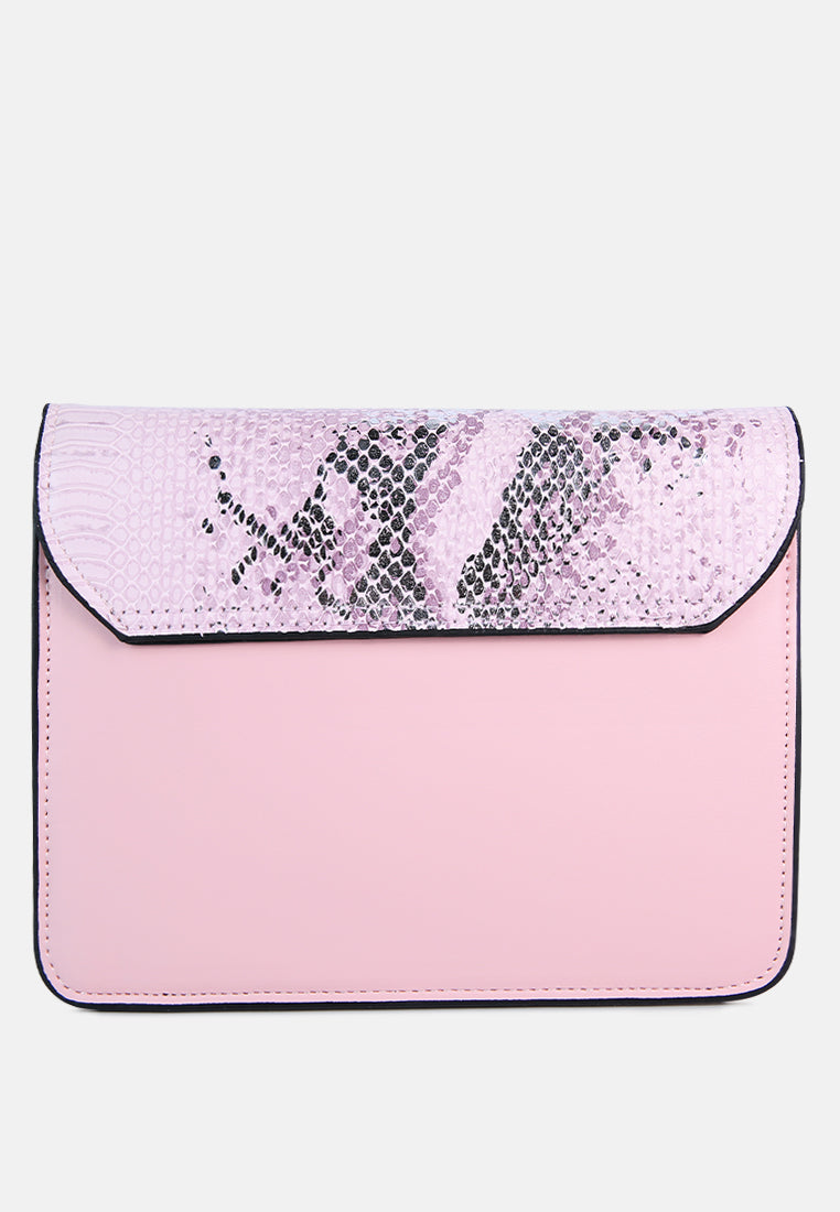 pink reptile print sling bag#color_pink