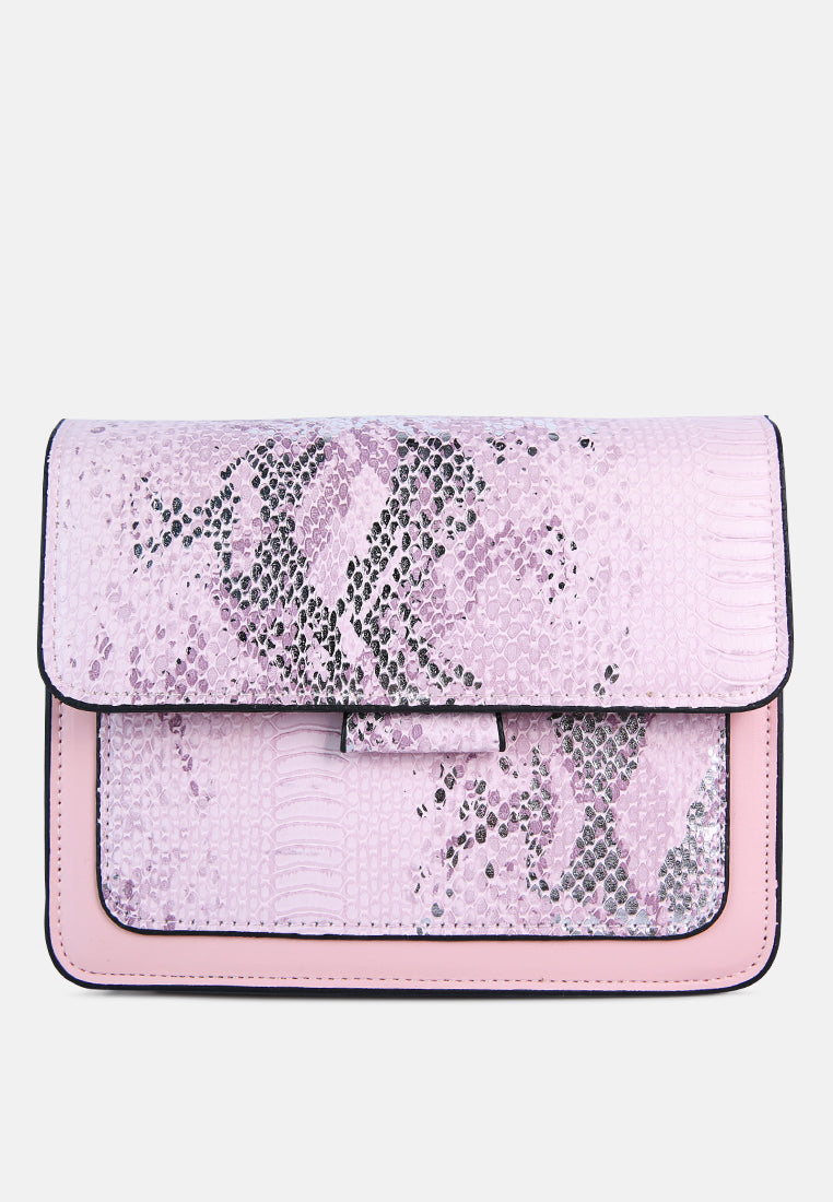 pink reptile print sling bag#color_pink