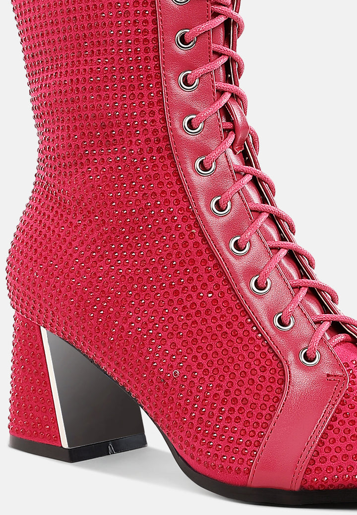 rhinestone embellished ankle boots by ruw#color_fushia