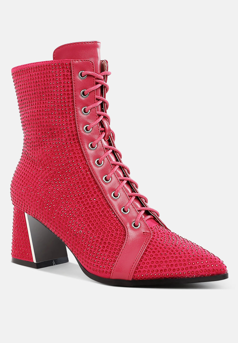 rhinestone embellished ankle boots by ruw#color_fushia