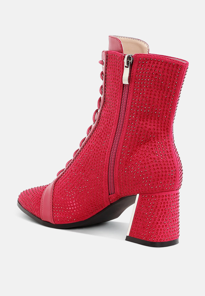 rhinestone embellished ankle boots by ruw#color_fushia