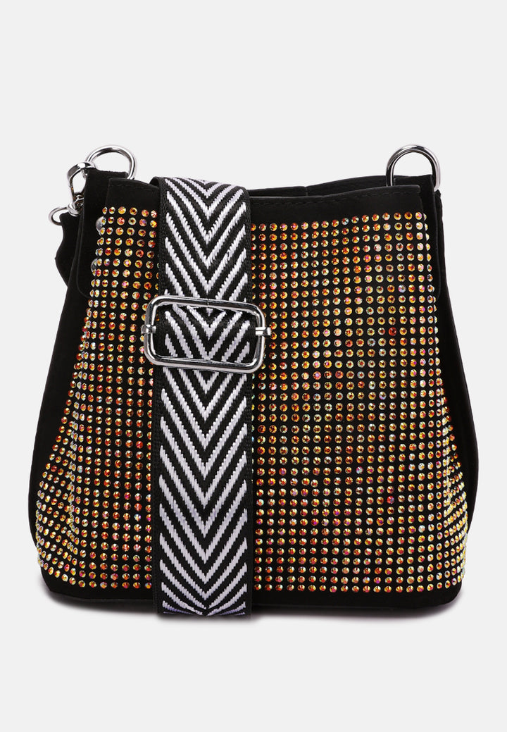 rhinestone embellished crossbody sling bag#color_multi