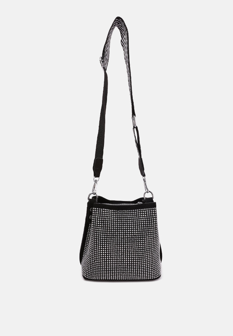 rhinestone embellished crossbody sling bag#color_silver