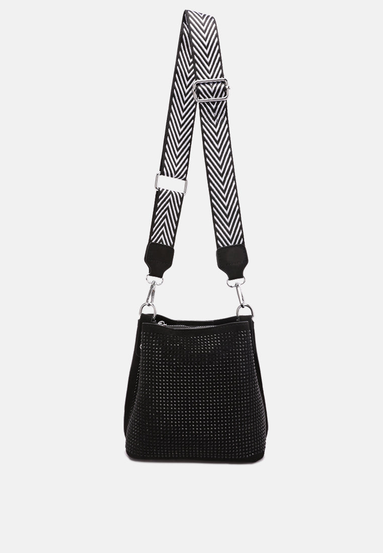 rhinestone embellished crossbody sling bag#color_black