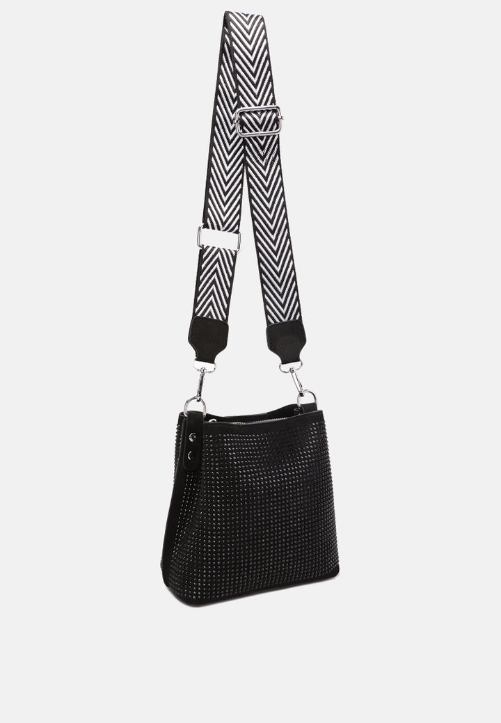 rhinestone embellished crossbody sling bag#color_black