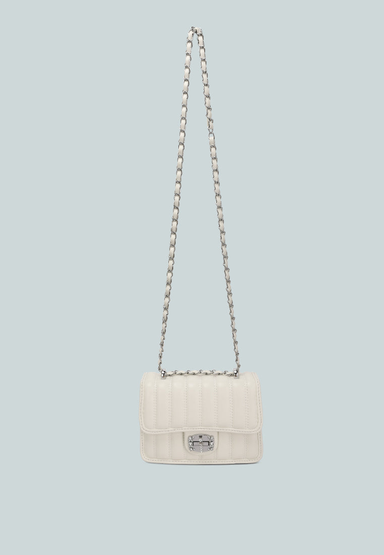 rhinestone embellished lock flap bag#color_off-white