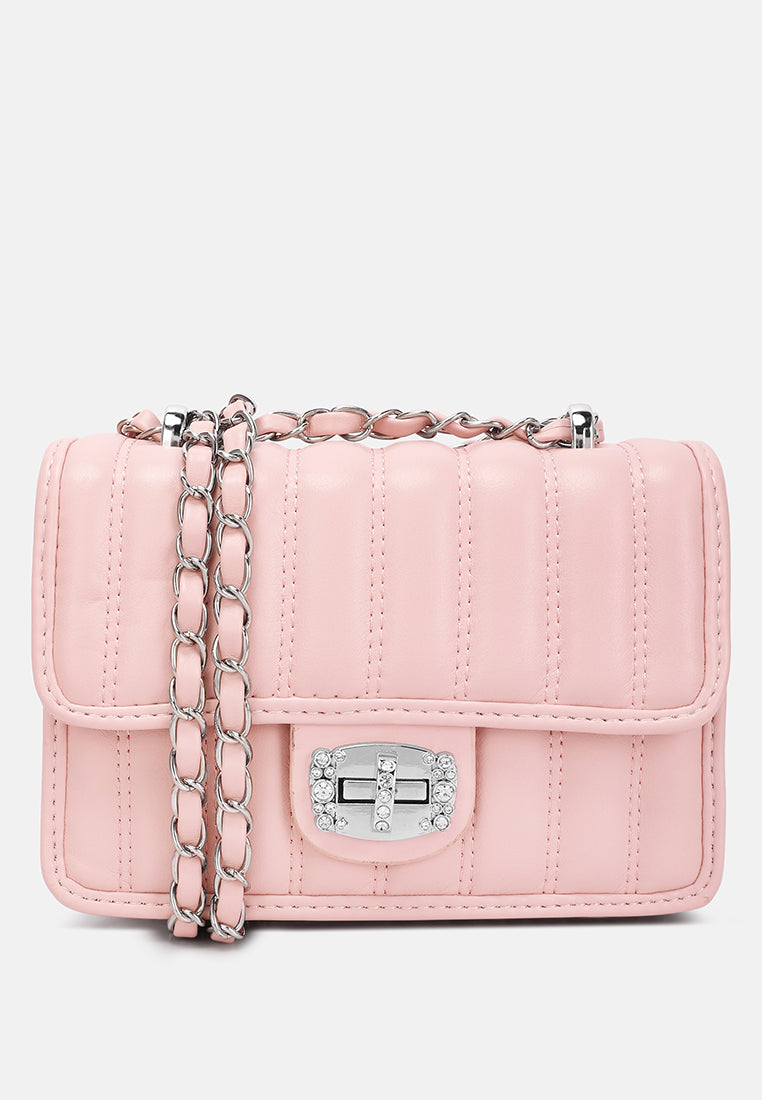 rhinestone embellished lock flap bag#color_pink