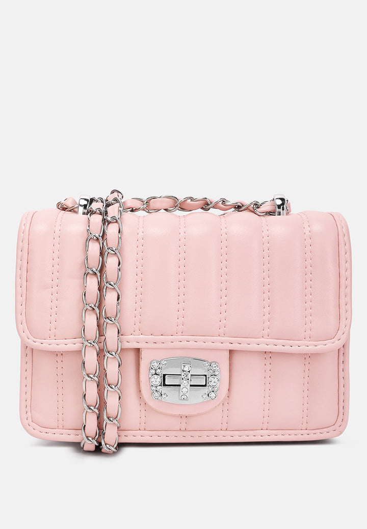 rhinestone embellished lock flap bag#color_pink