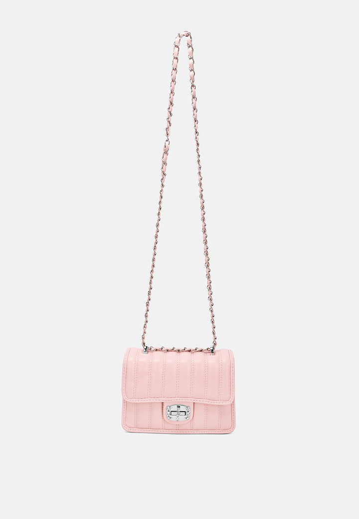 rhinestone embellished lock flap bag#color_pink