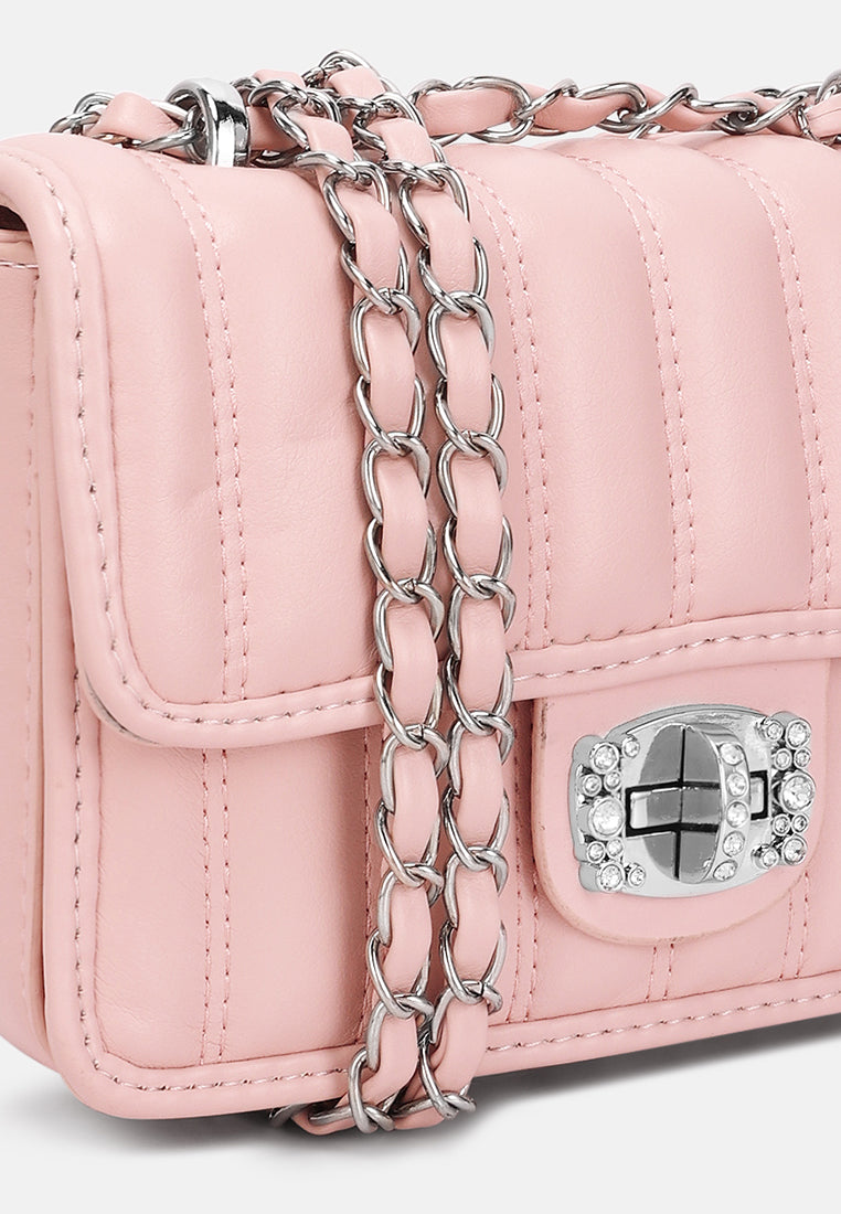 rhinestone embellished lock flap bag#color_pink