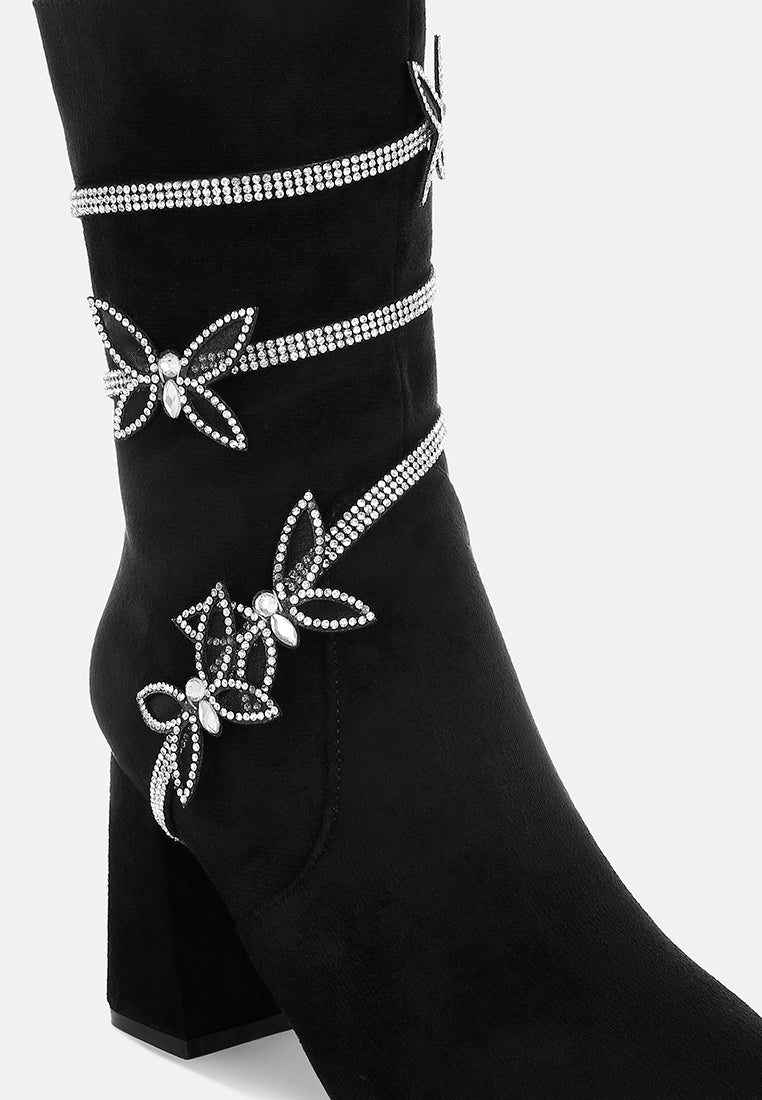 rhinestone brooch wrap-around boots by ruw#color_black