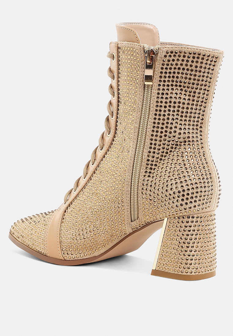 rhinestone embellished ankle boots by ruw#color_beige