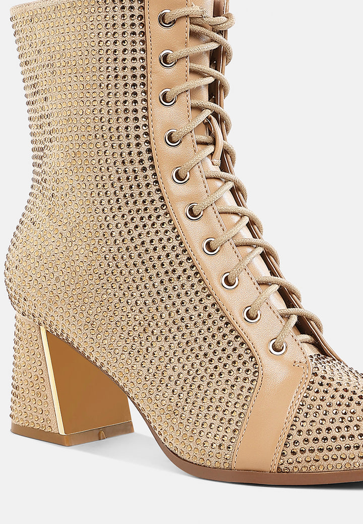 rhinestone embellished ankle boots by ruw#color_beige