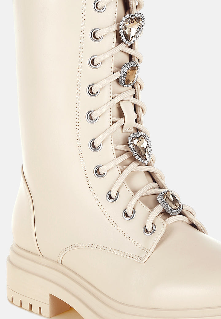 rhinestone jewelled chunky boots by ruw#color_beige