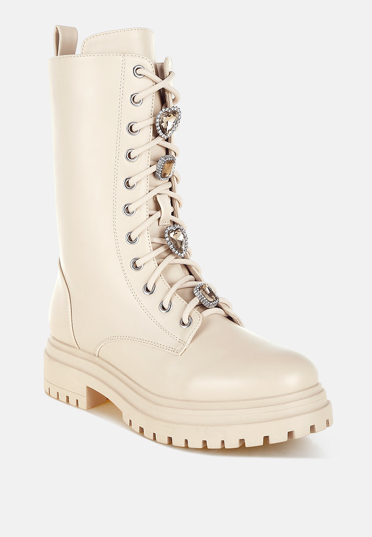 rhinestone jewelled chunky boots by ruw#color_beige