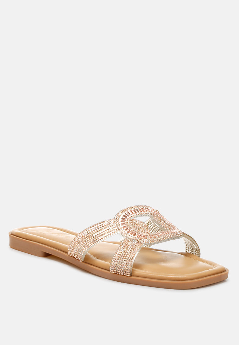 rhinestones embellished flat sandals by ruw#color_rose-gold