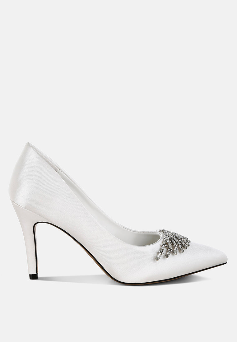 diamante brooch detail satin pumps by ruw#color_white