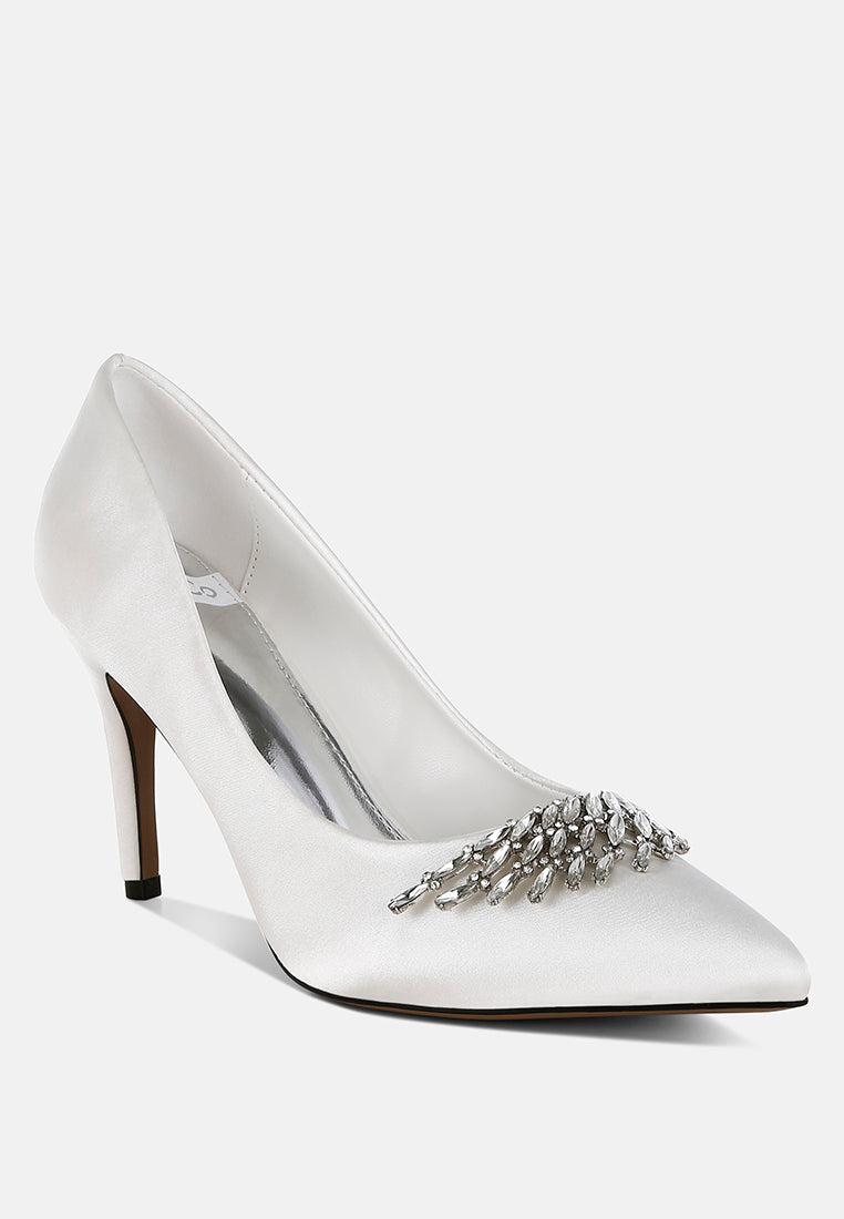 diamante brooch detail satin pumps by ruw#color_white