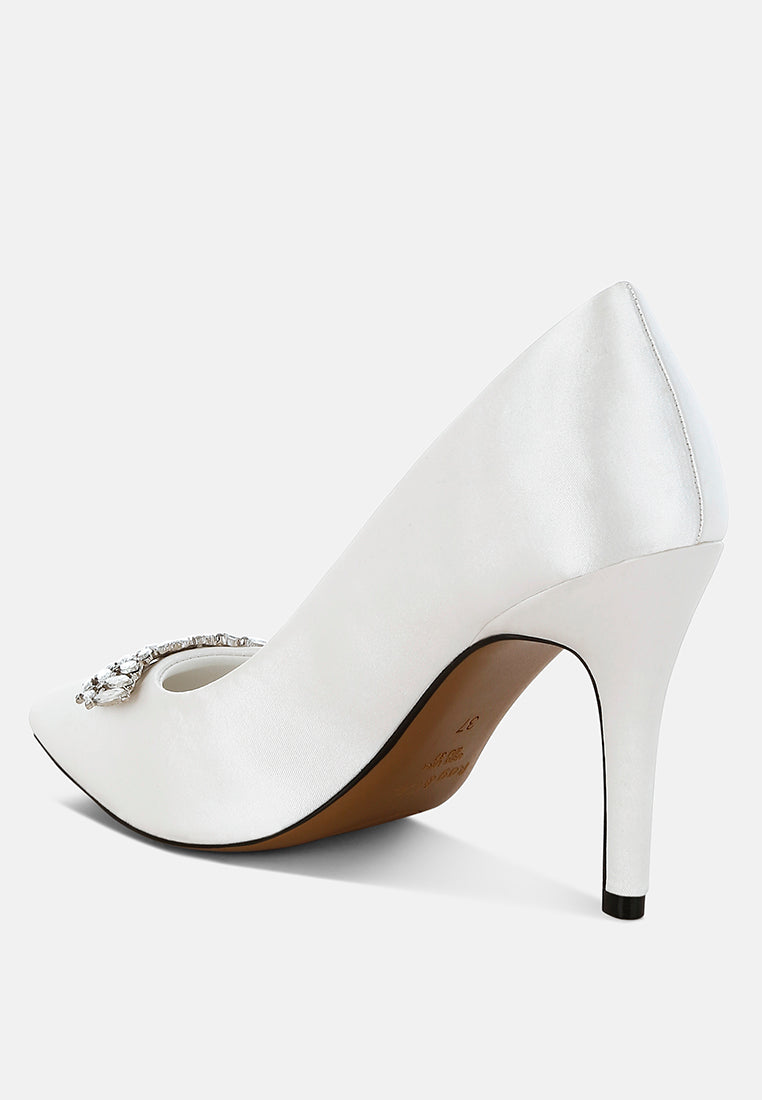 diamante brooch detail satin pumps by ruw#color_white