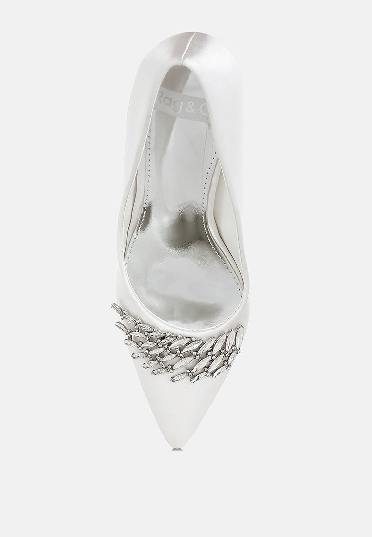 diamante brooch detail satin pumps by ruw#color_white