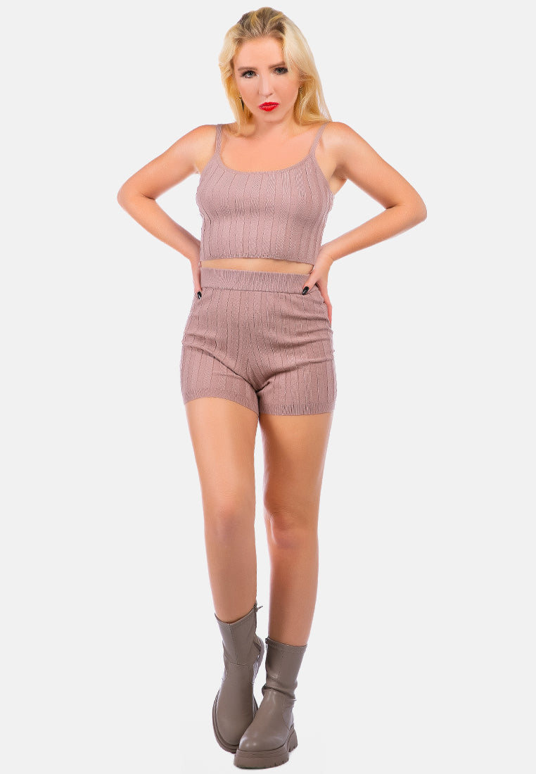 rib knit spaghetti crop top#color_mocha