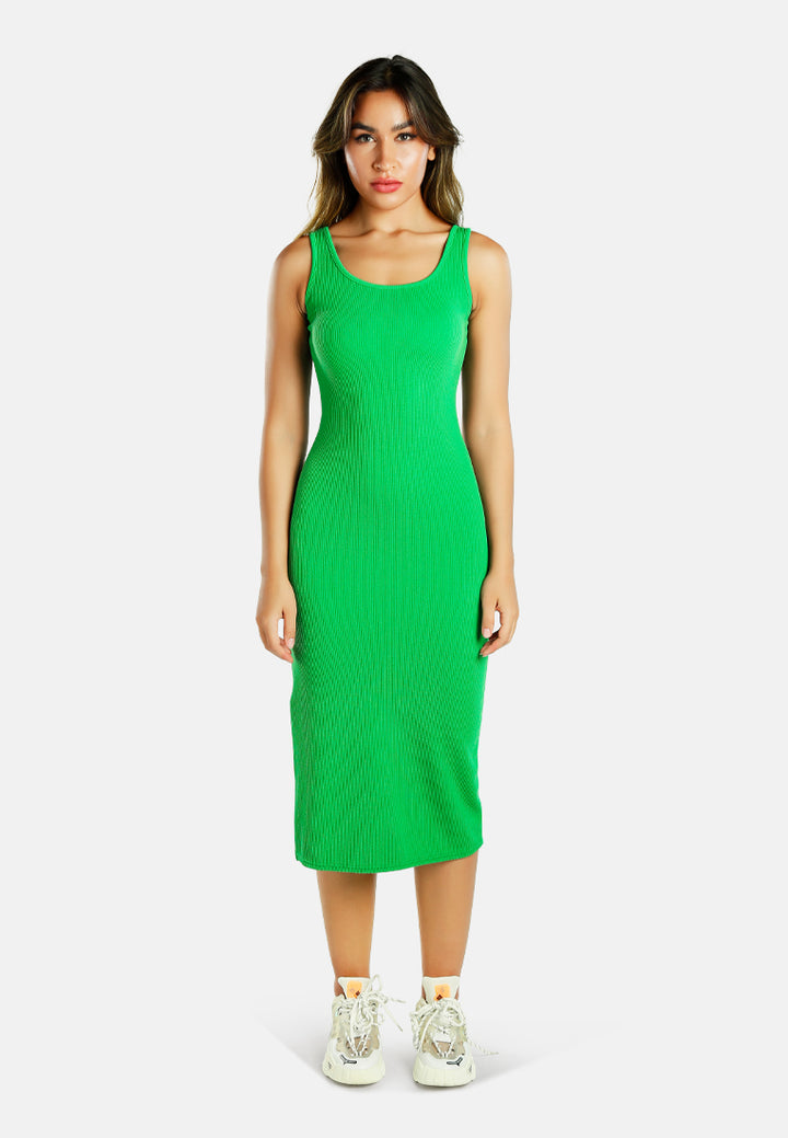 ribbed knit slit tank dress#color_green