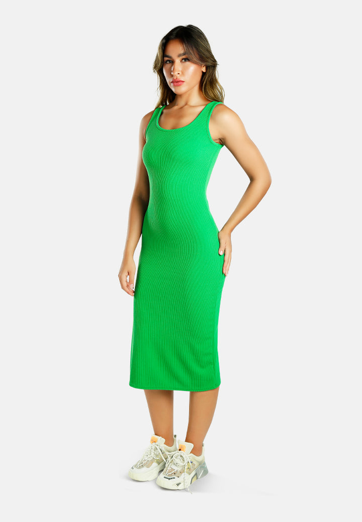 ribbed knit slit tank dress#color_green