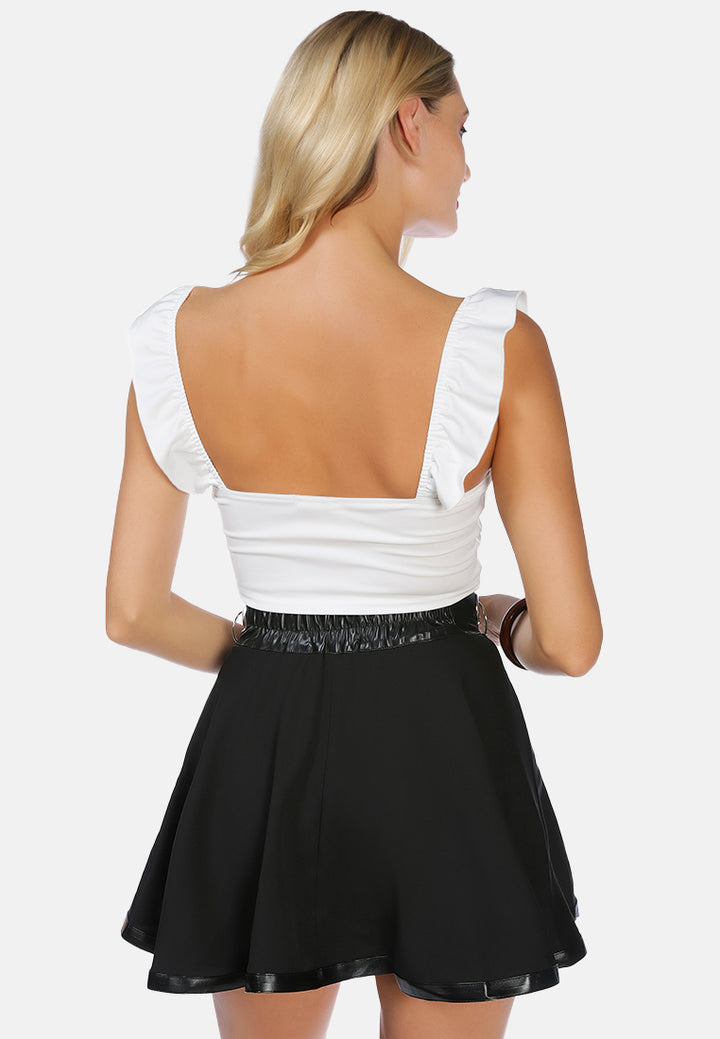 rings clamp leather trim detail mini skirt by ruw#color_black