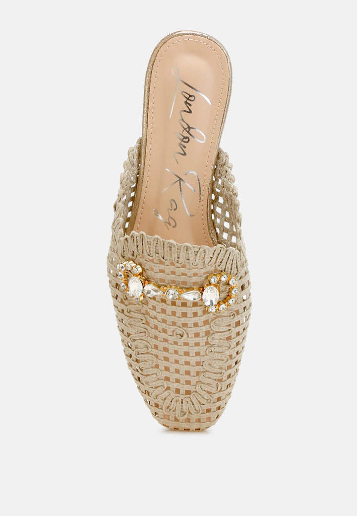 metallic woven diamante mules by ruw#color_beige