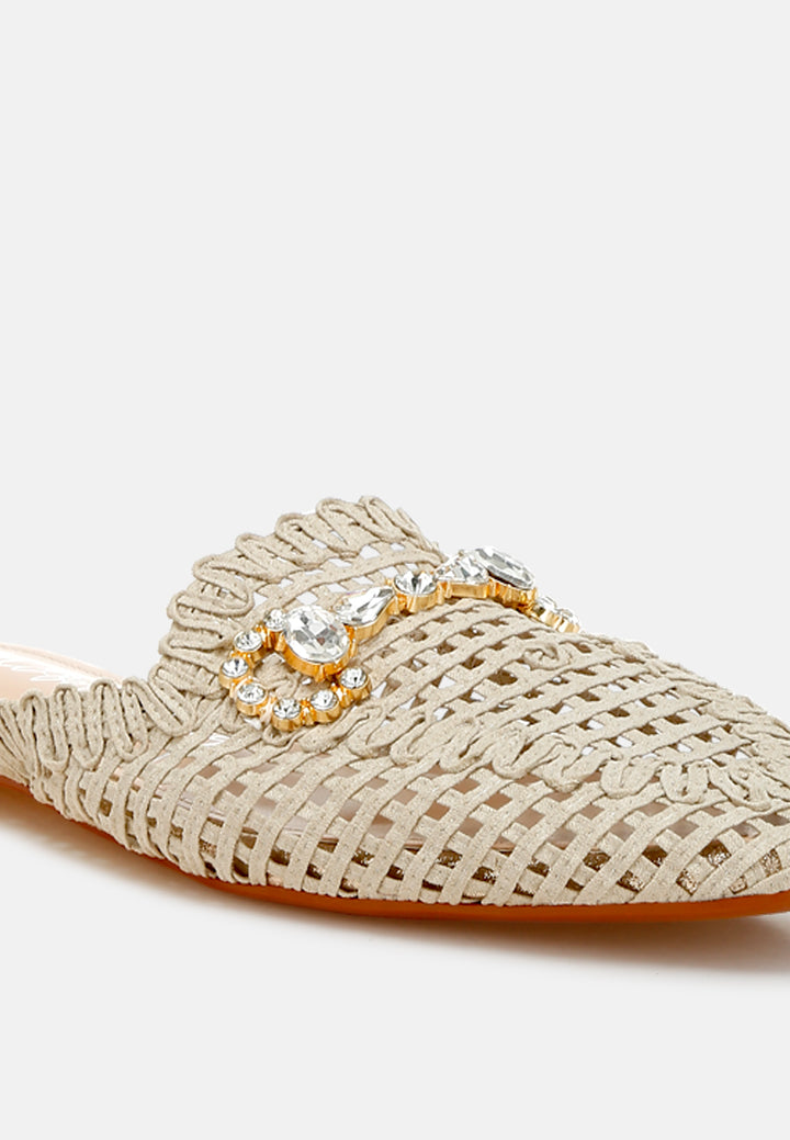 metallic woven diamante mules by ruw#color_beige