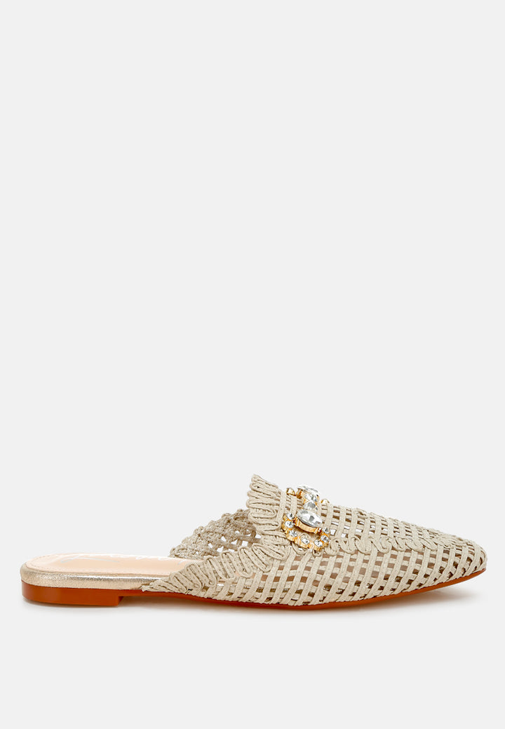 metallic woven diamante mules by ruw#color_beige