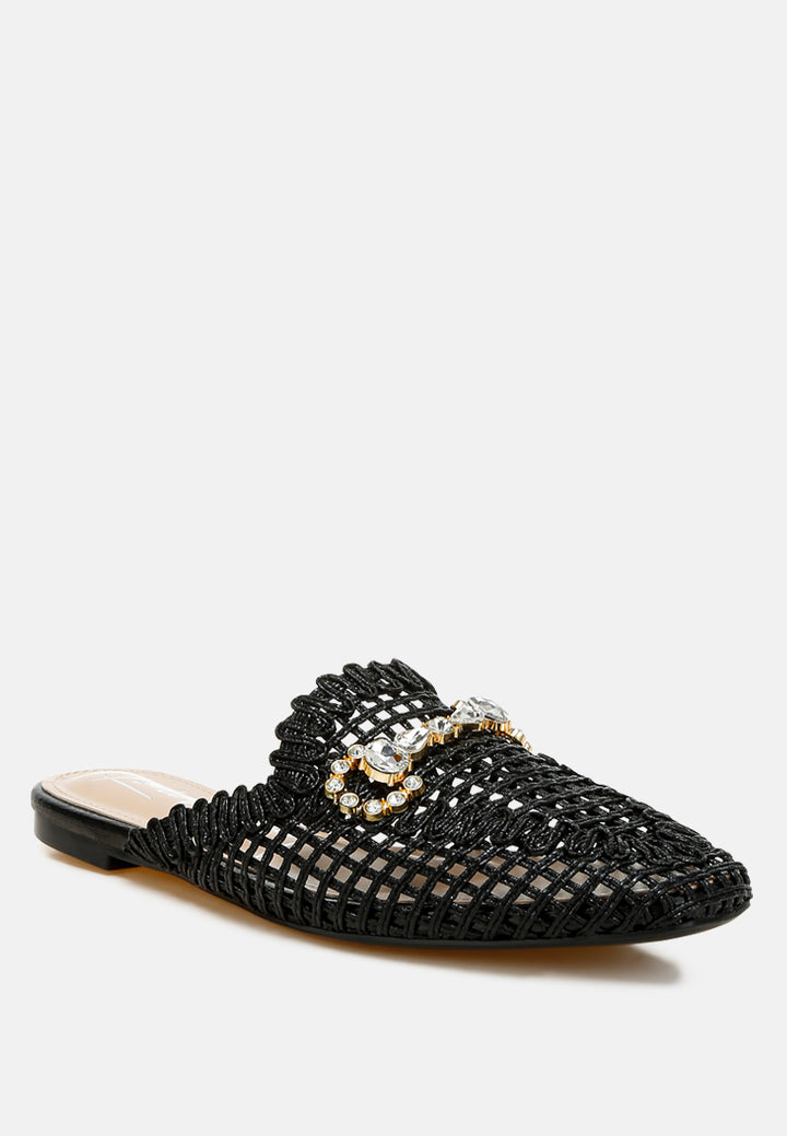 metallic woven diamante mules by ruw#color_black