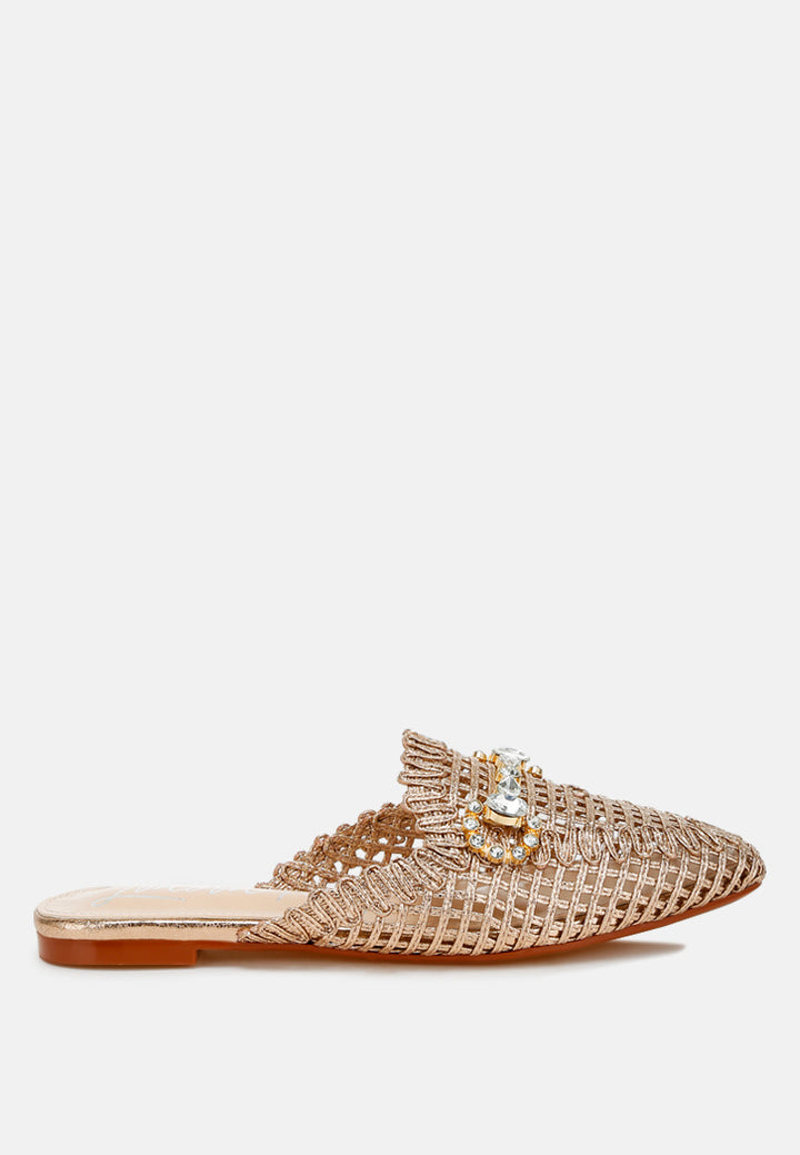 metallic woven diamante mules by ruw#color_rose-gold