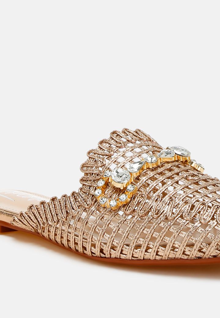 metallic woven diamante mules by ruw#color_rose-gold