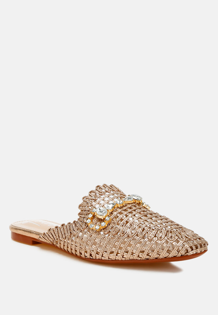 metallic woven diamante mules by ruw#color_rose-gold