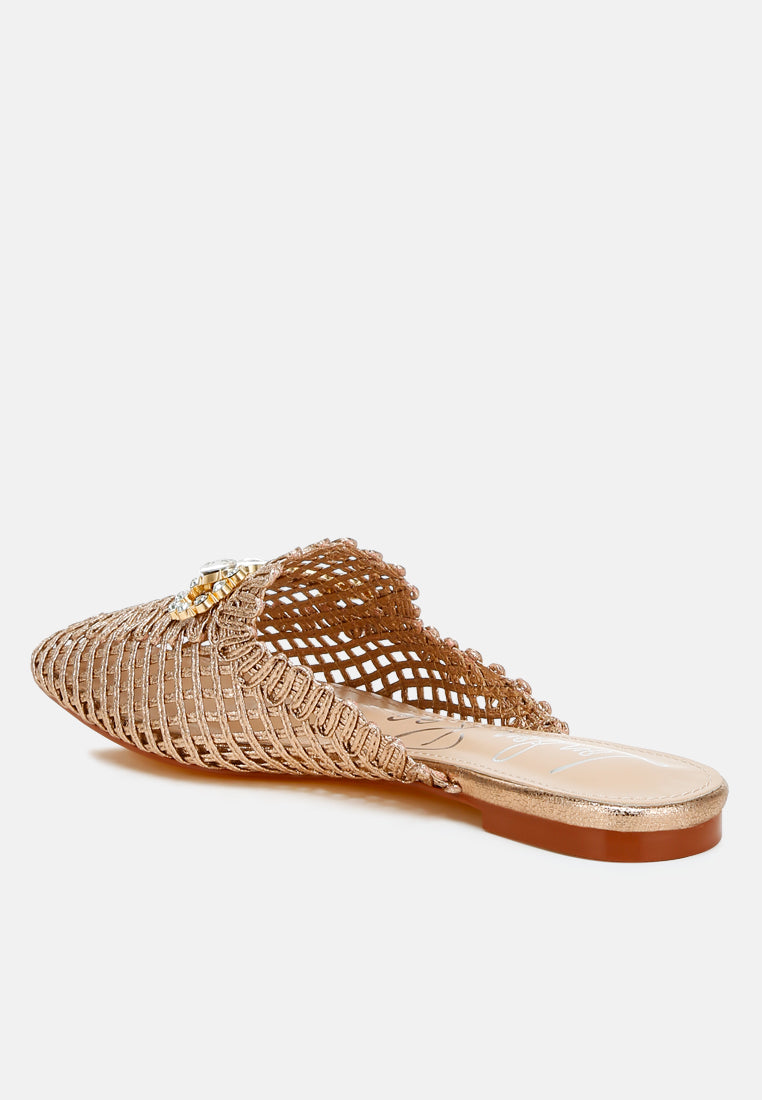 metallic woven diamante mules by ruw#color_rose-gold