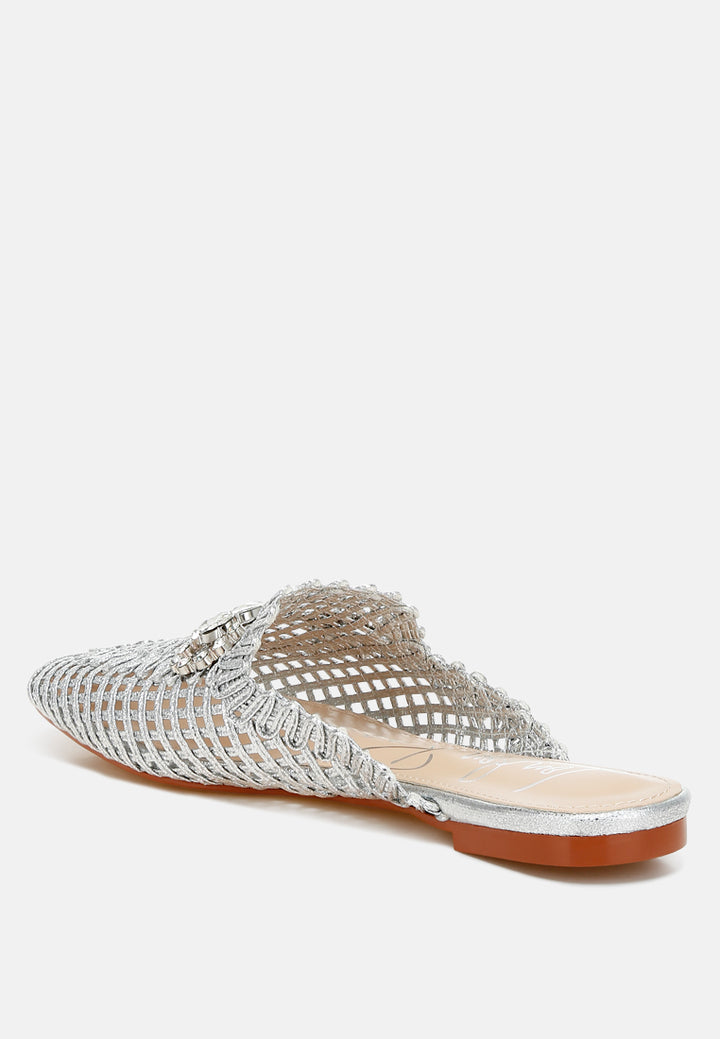 metallic woven diamante mules by ruw#color_silver