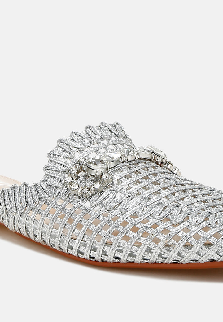 metallic woven diamante mules by ruw#color_silver