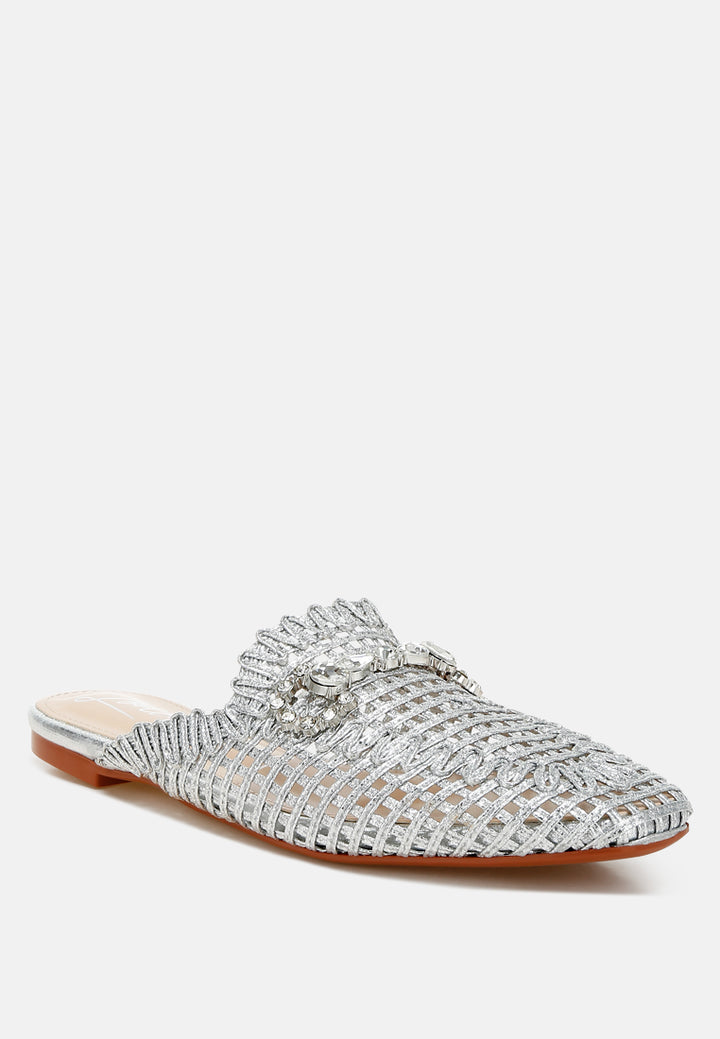 metallic woven diamante mules by ruw#color_silver