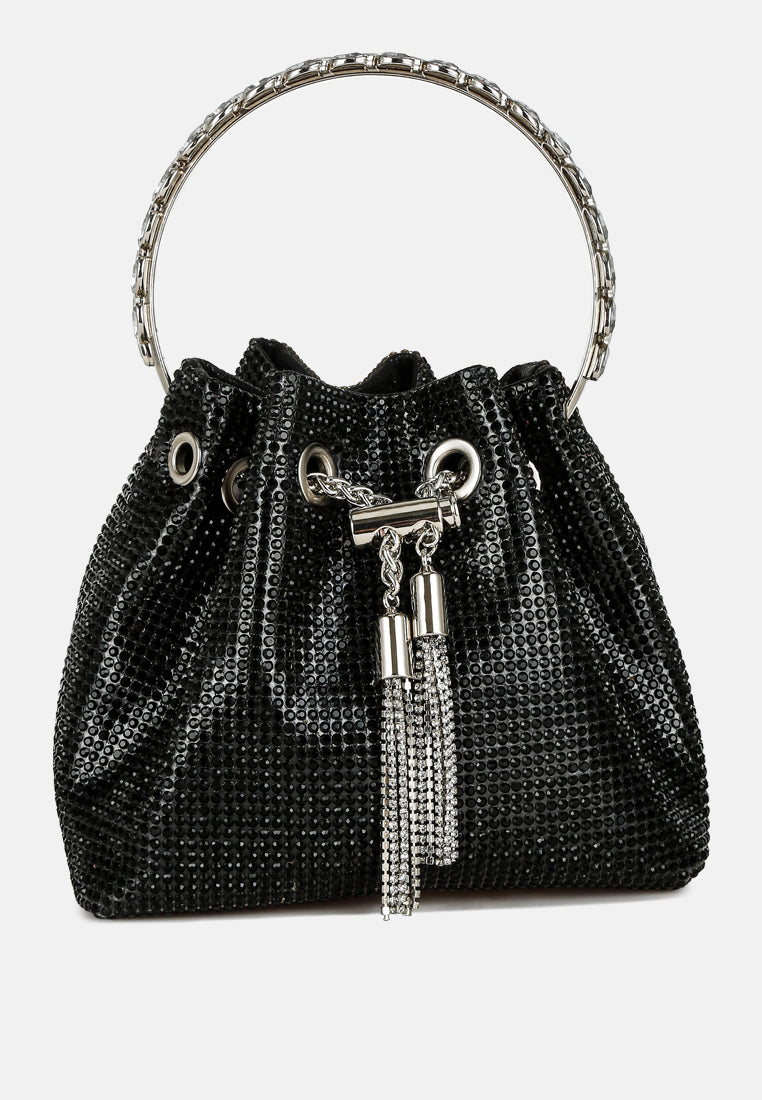 round handle rhinestone bucket bag by ruw#color_black