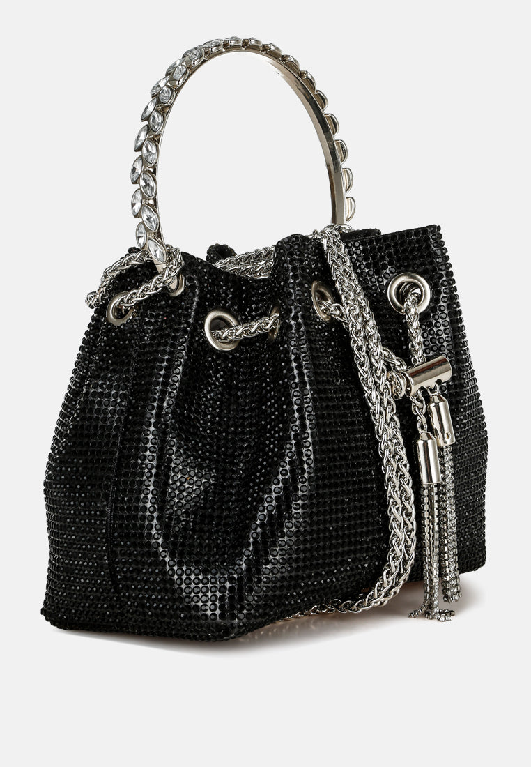 round handle rhinestone bucket bag by ruw#color_black