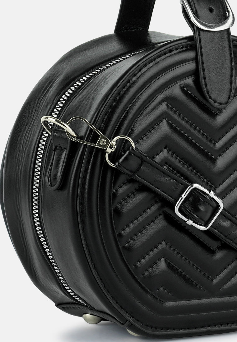 round quilted sling bag#color_black