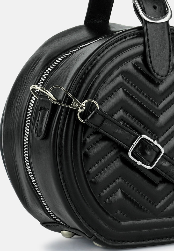 round quilted sling bag#color_black