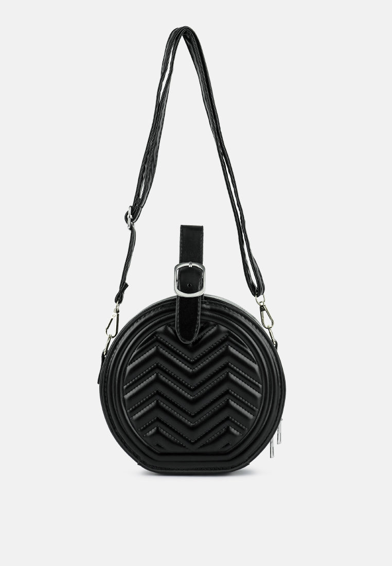 round quilted sling bag#color_black
