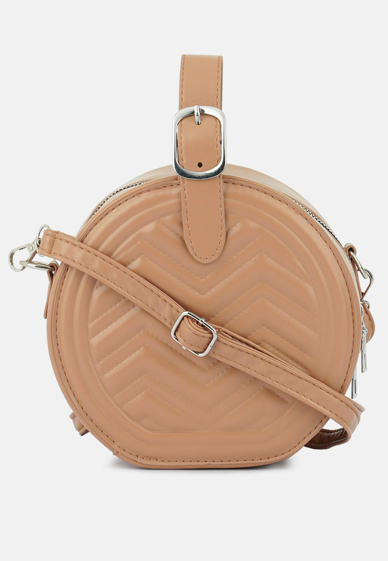 round quilted sling bag#color_tan