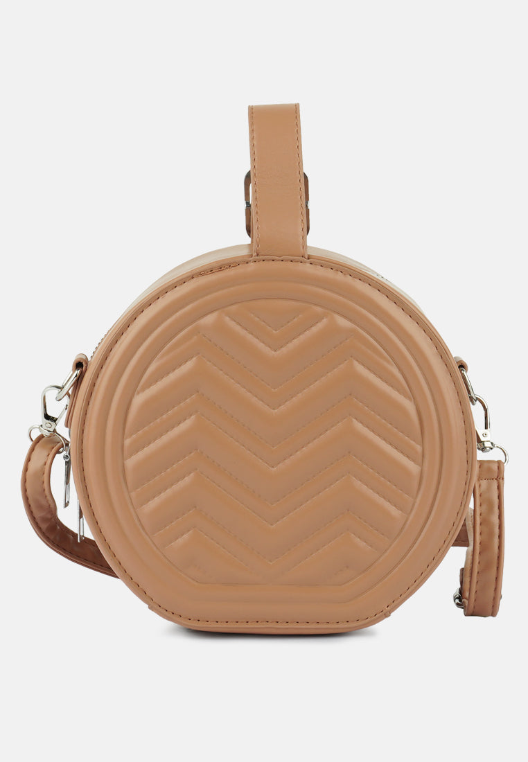round quilted sling bag#color_tan
