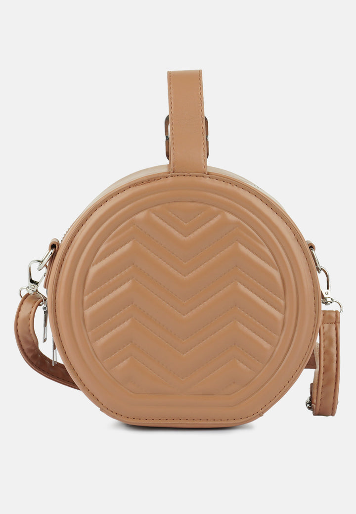 round quilted sling bag#color_tan